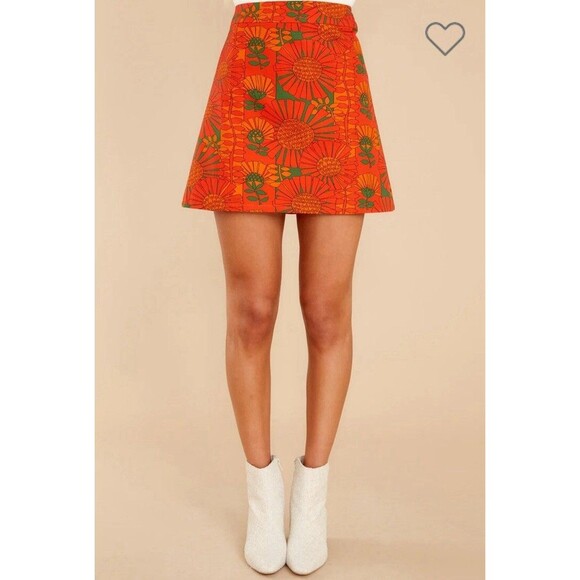 Julie Brown Dixie Strange Love Skirt Orange Green Floral Women’s L - Picture 3 of 10